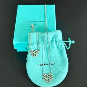 Tiffany & Co. Paloma Picasso Silver Olive Leaf Heart Necklace & Bracelet Set